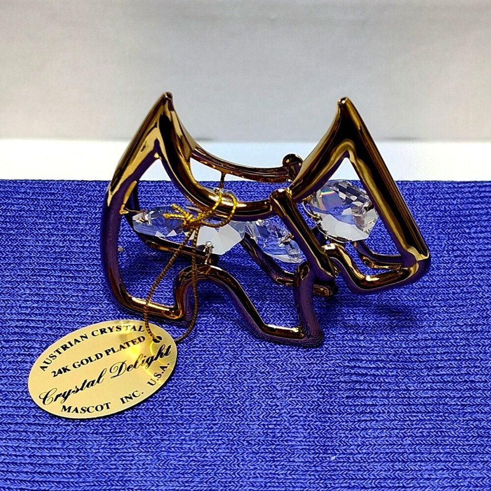 Crystal Delight 24K Gold Plated Terrier Dog Suncatcher Austrian Crystal 1995 VTG